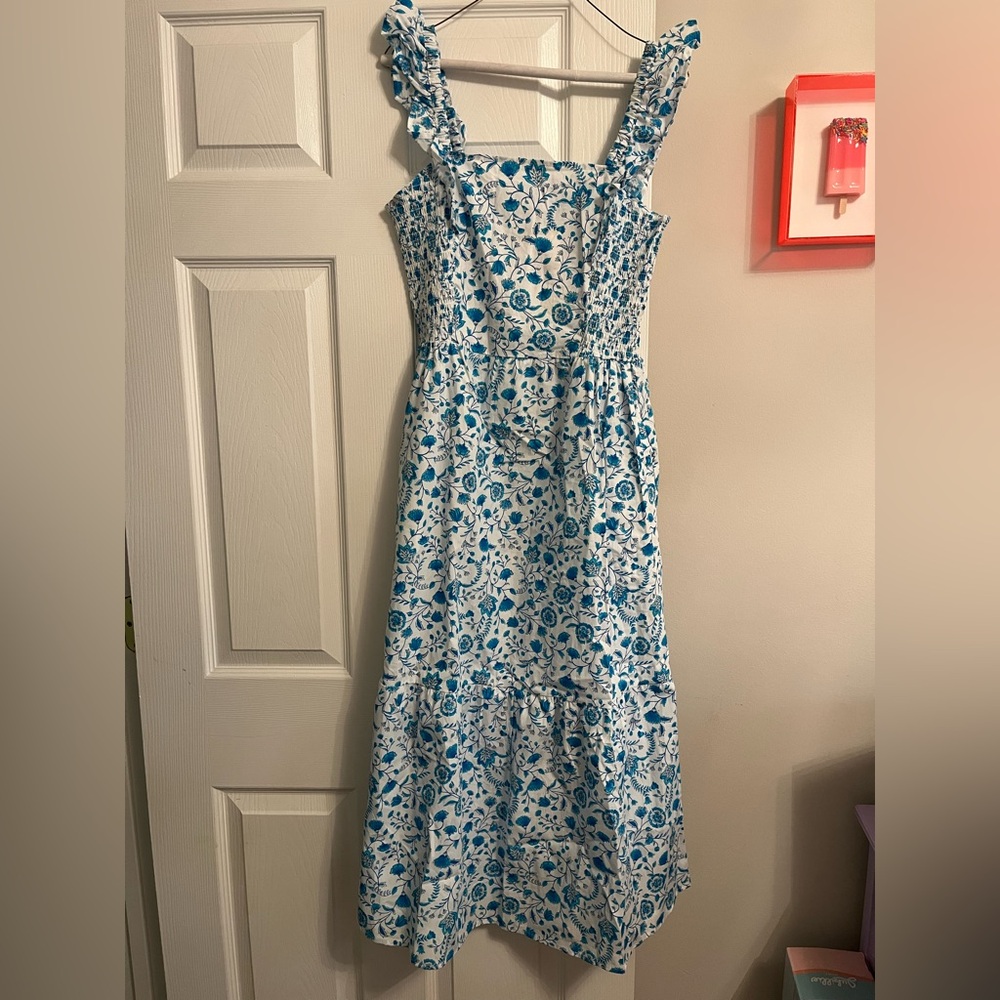 Draper James Blue and White Floral Midi Dress